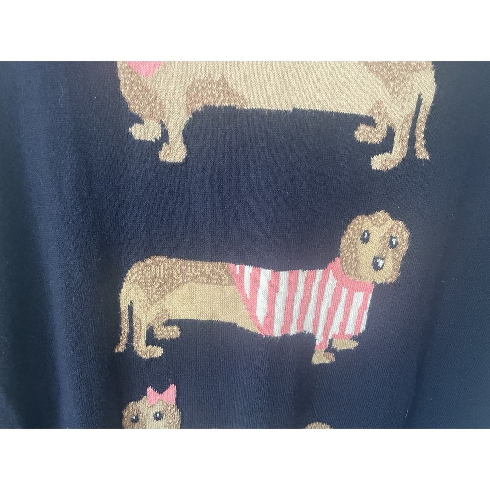 Talbots Dachshund Dog Sweater Womens L Navy Novelty Wiener Dog Cotton Blend - Picture 4 of 10